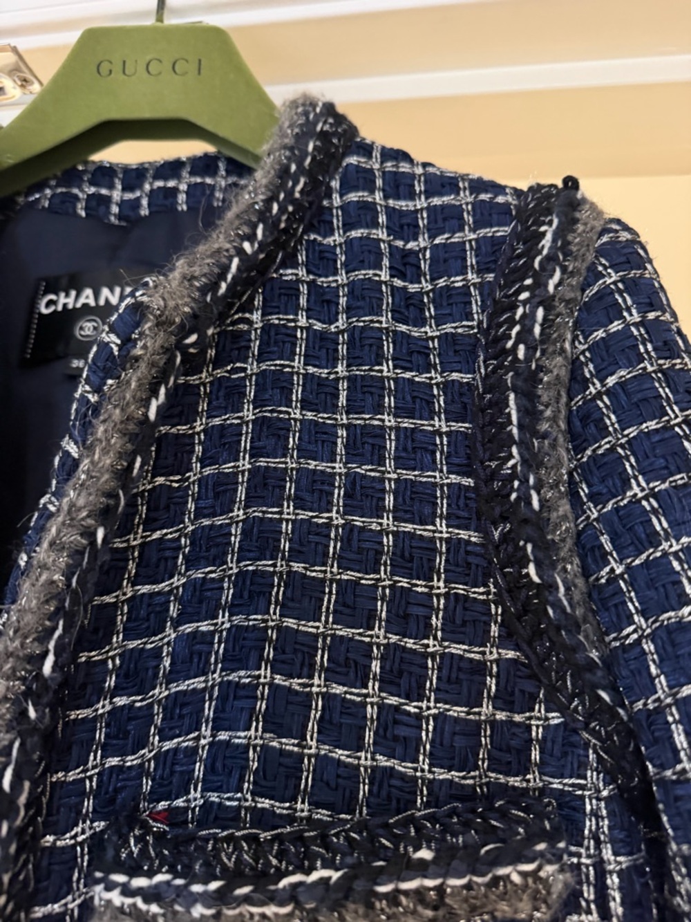 CHANEL Metallic Fantasy Tweed Coat – Navy Blue/Silver (Size 36) - Picture 8 of 15